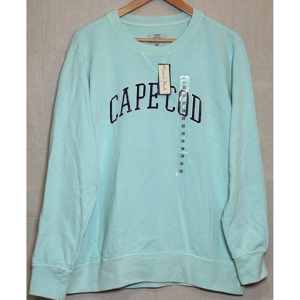 Cuffy's Cape Cod Ocean Wash Sweatshirt Womens 3X Light Aqua Blue Cotton NWT